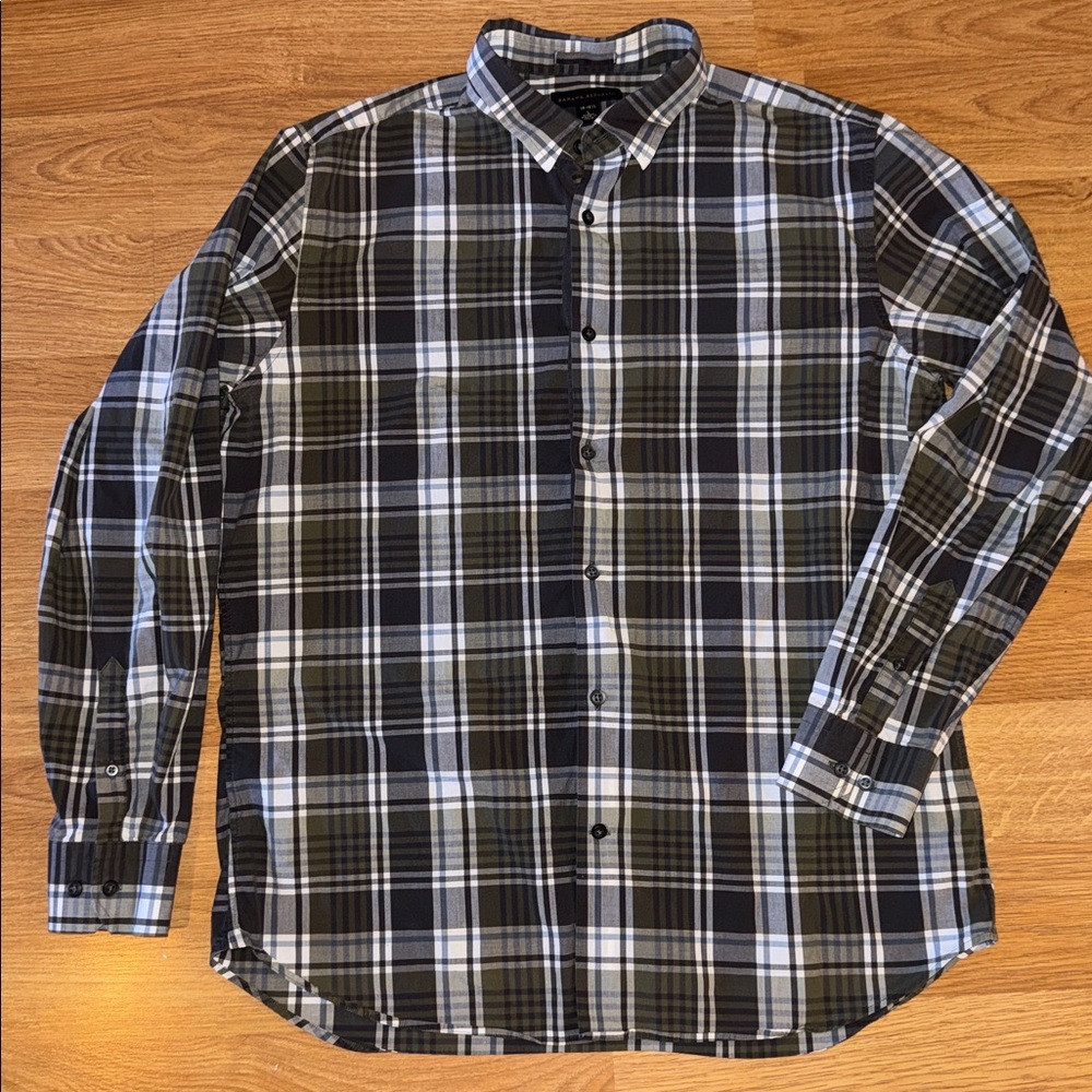 Banana Republic Men's L/S Shirt 16 -16 1/2 Gray/Green/White